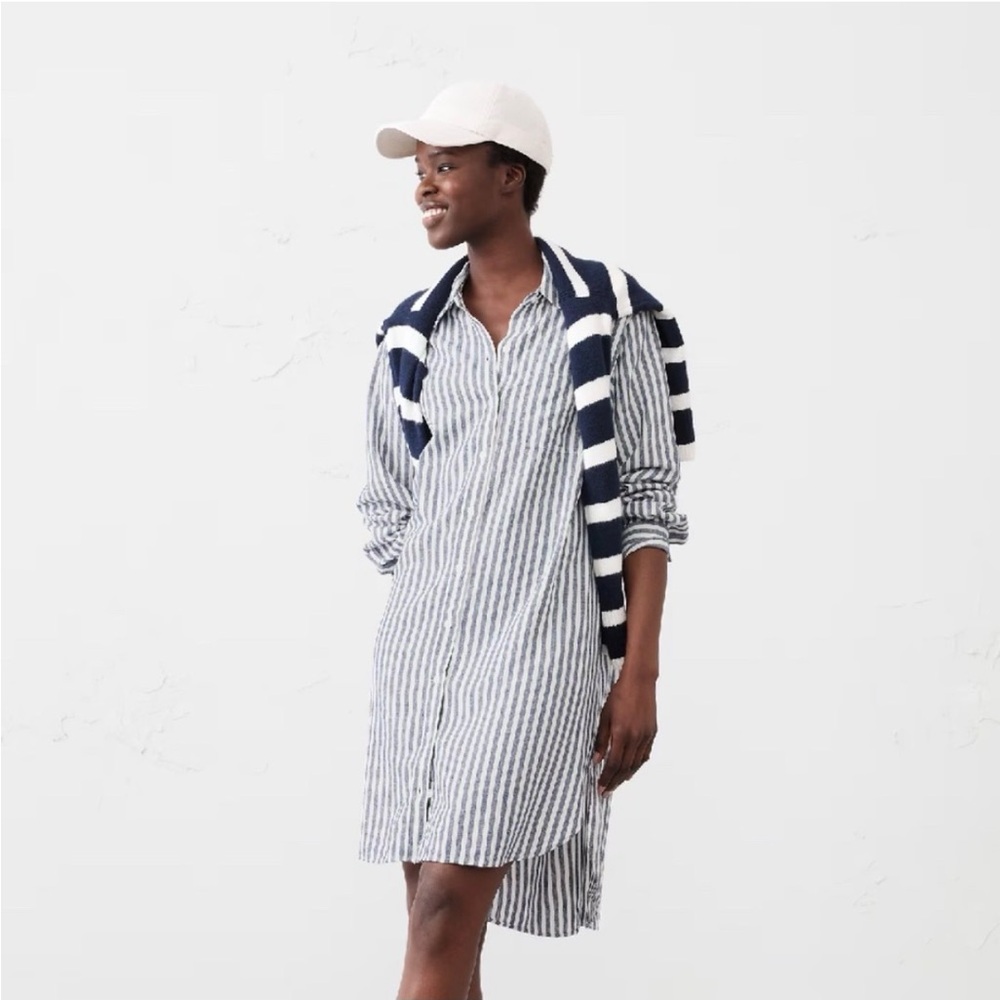 Banana Republic Striped Linen Blend Long Sleeve Shirt Dress NWT